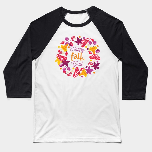 Happy Fall Y'all Thanksgiving Autumn Season Baseball T-Shirt by lucidghost